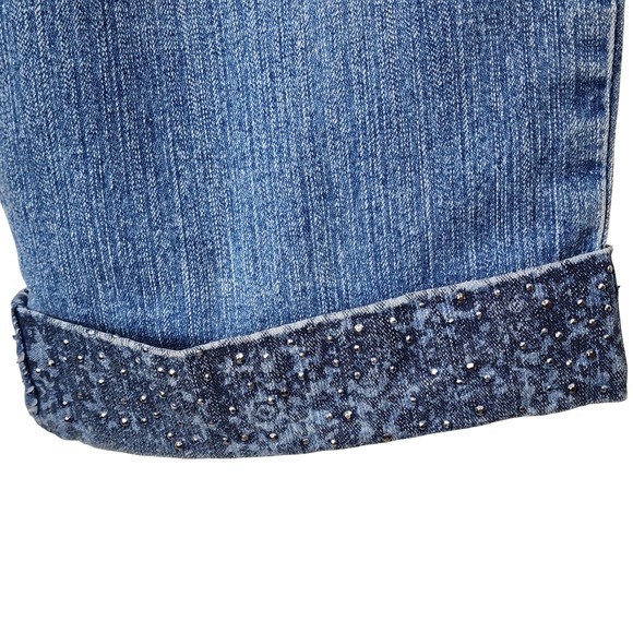 Christopher & Banks Womens Blue Rhinestone Paisley Cuff Capri Jeans Size 14P - Picture 2 of 6